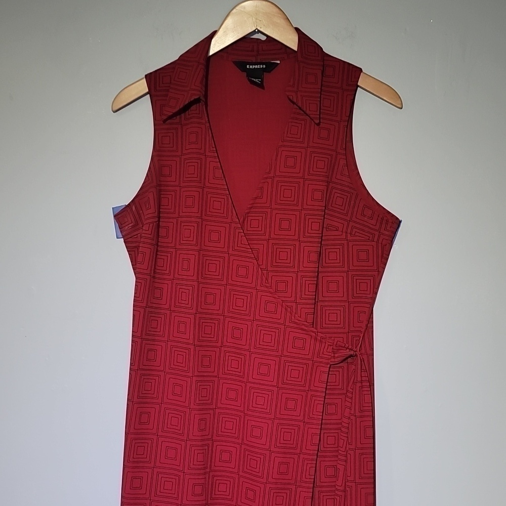 Express Vintage 90's Wrap Around Geometric Shape Collared Red Dress